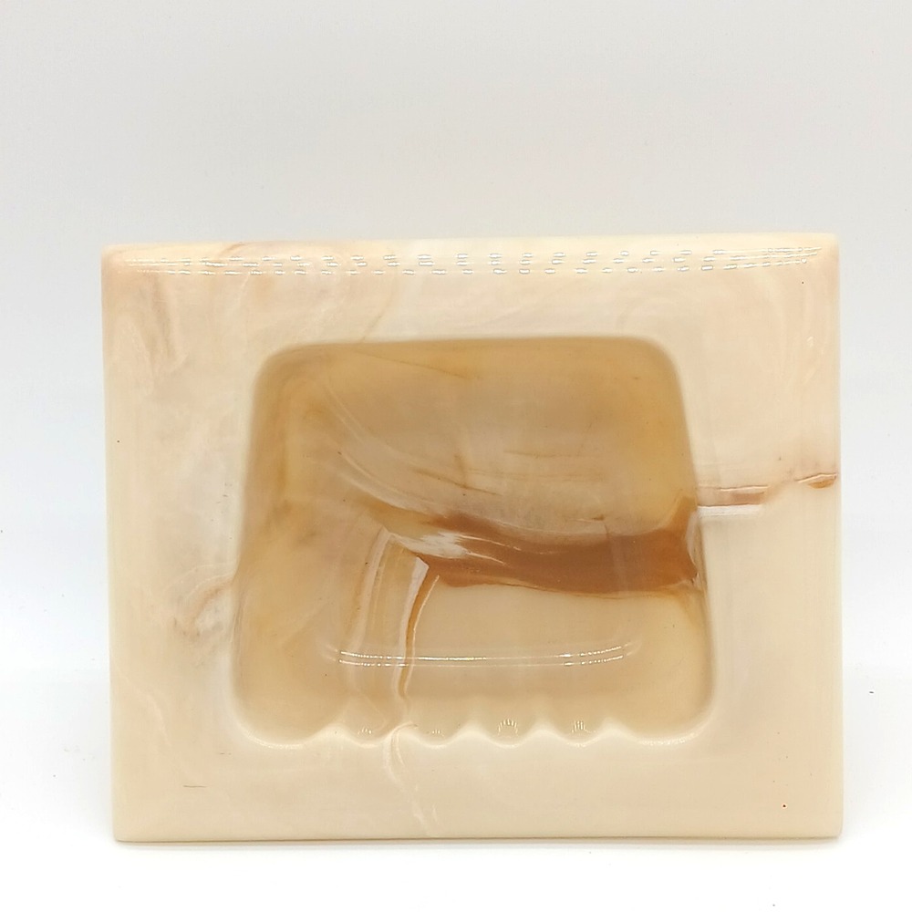 Reclaimed MCM Cream/Tan/Brown Marbled Wall Mount Bathtub Soap Dish Tray